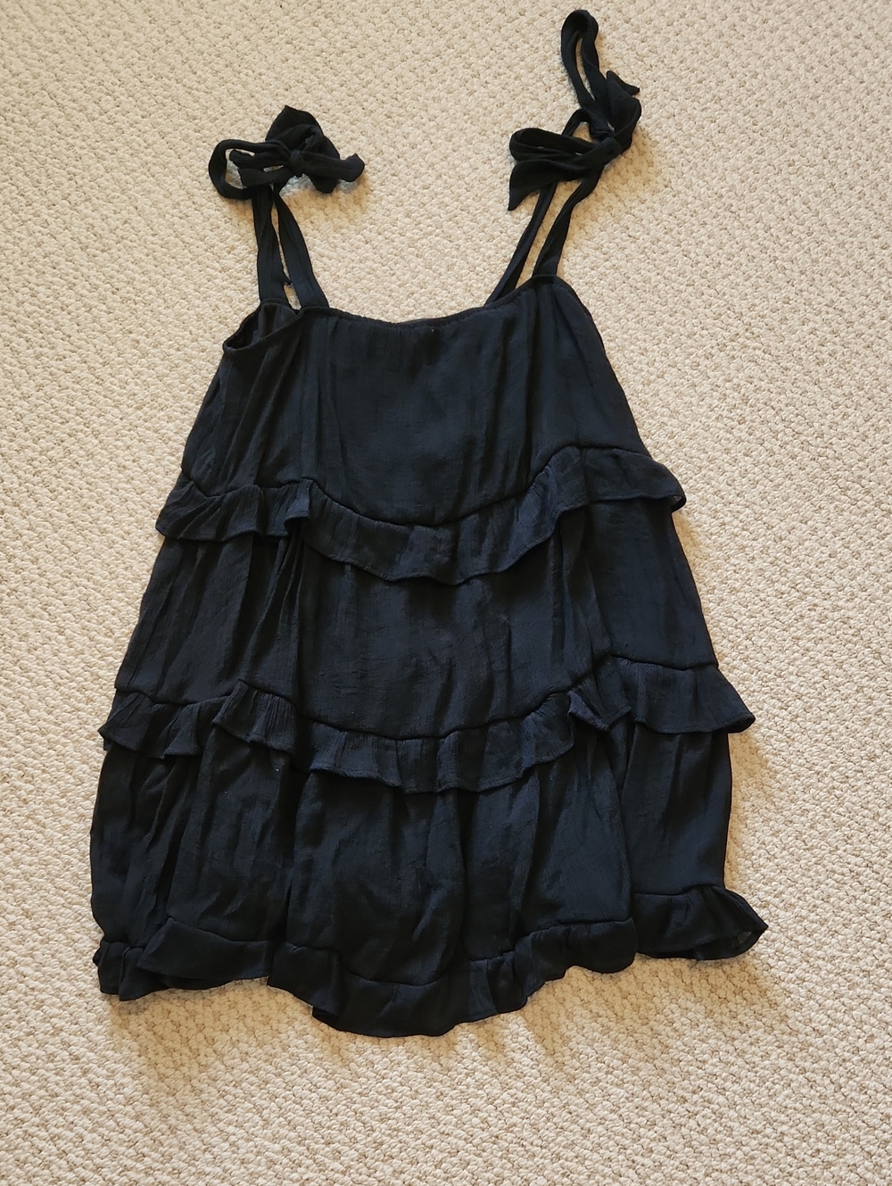 HYFVE Black Ruffle Tiered Mini Dress with Tie Straps